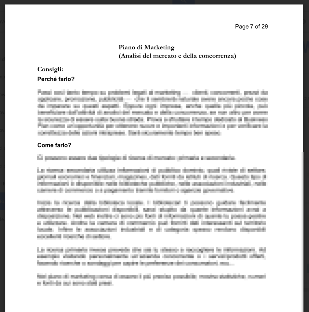 business plan italiano modello curriculum